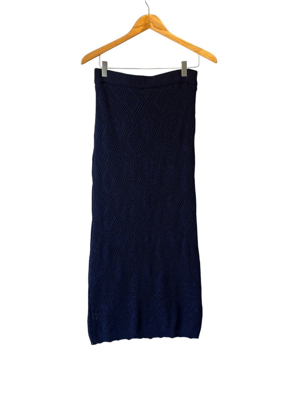 Freshman 1996 Crochet Knit maxi skirt M Dark blue Womens Boho Festival Coastal - Picture 2 of 8